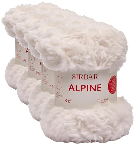 Sirdar Alpine, Luxe Faux Fur Yarn, Polar (400), 50g (Pack of 4)