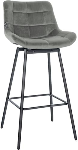 CLP Barhocker mit Lehne Weston, Barstuhl drehbar 180° Schwenkfunktion, Sitz gepolstert, Metallgestell stabil | Farbe grau Material Samt