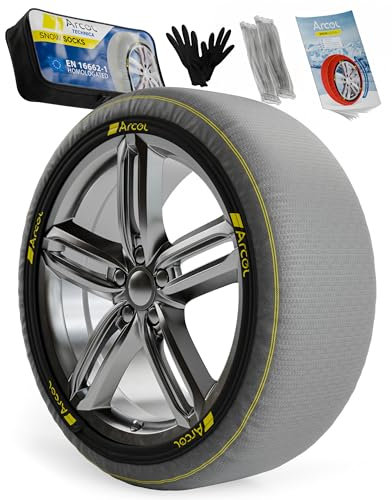 ARCOL Textil Schneeketten Zugelassen EN 16662-1 - // Technica Schneesocken Auto, Leicht zu Installieren, für eine Leise, Sichere und Langlebige Fahrt - Detaillierte Maße im Inneren (Technica, XXL)