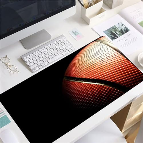 Basketball Schwarz Gaming Mauspad XXL 600x300x2mm Mousepad Groß rutschfest Schreibtischunterlage Spezielle Oberfläche zur Verbesserung von Präzision und Geschwindigkeit für Büro und Zuhause