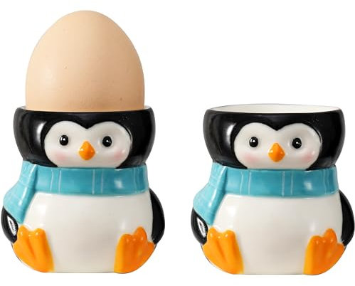 WW STYLE Eierbecher im 2er-Set, Hochwertige Keramik, Design Süßer Pinguin, Porzellan, Eierhalter Geschirr Dekoration Geschenk Weihnachten Geburtstag Familie Freunde Kinder