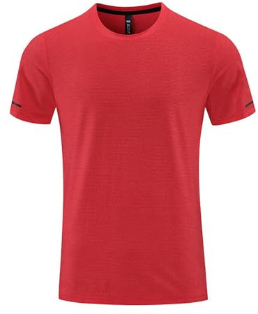 Kurzarm Herren Einfarbig T-Shirt Herren Sportshirt Herren Basic Shirt Herren Laufshirt Herren Fitness Workout Muskelshirt Herren Casual T-Shirt Herren F-Red XXL