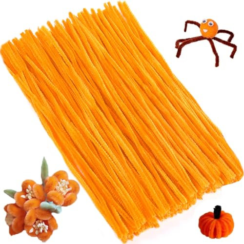 XIAOJING0 100 Stück Pfeifenreiniger Chenilledraht 30CM Biegeplüsch Kunst Pfeifenputzer Bunt Bastelset Bendable DIY Twist Stick Biegeplüsch Bunt zum Basteln für Zum Basteln und Dekorieren(Goldgelb)