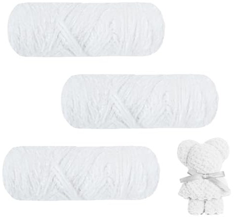 AUAUY Filato Di Ciniglia Grosso, 3 x 100g Gomitoli per Uncinetto, Morbido per Borse, Cappelli, Coperte, Sciarpe - Bianco