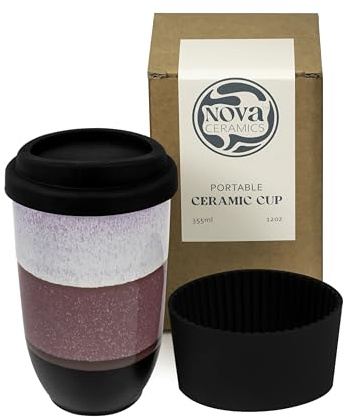 NOVA Ceramics Coffee Travel Mug – Reusable Coffee Cup – Microwave & Dishwasher Safe Coffee Green Tumbler - Gifts for Women Men Him Her – 12oz – Eclipse