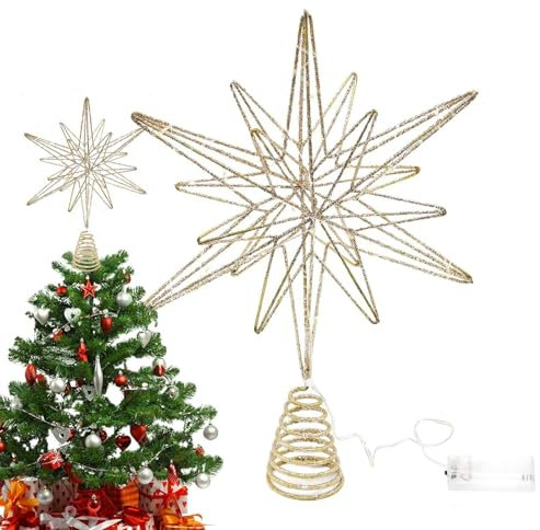 Stella Puntale Per Albero Di Natale Luminoso - Decorazione Oro Per Vacanze | Casa, Ufficio, Scuola, Centro Commerciale