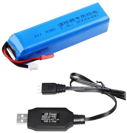 Yangers 7.4V 3000mAh Lipo Battery Replacement Battery JST Plug Connector with USB Charger Set for Frsky Taranis X9D Plus Flysky Transmitter Remote Controller RC Toys