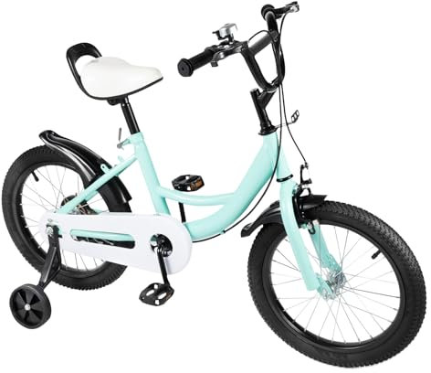 LKHDONG 16 Zoll Kinderfahrrad, Kinderrad für ab 5-8 Jahre, Kinder Fahrrad Mädchen Jungen, Fahrrad Kinder Höhenverstellbares, Tretfahrrad mit Stützräder Vorderen und Hinteren Bremsen (Grün)