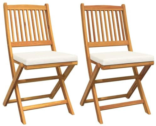 vidaXL Klappstuhl 2 STK. Braun Massivholz Akazie | Ideal für Balkone und Außenbereiche, Gepolsterte Sitze für entspanntes Sitzen,