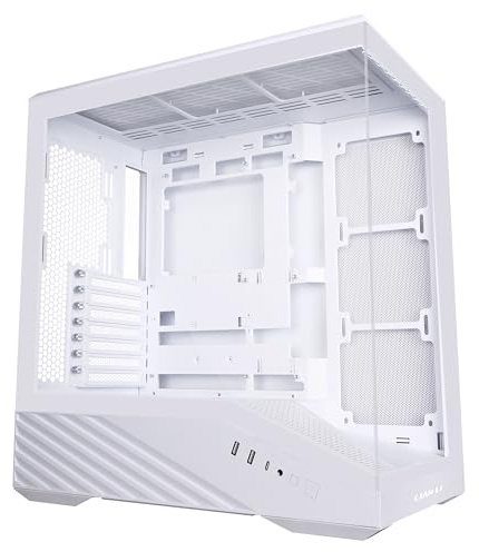Lian Li V100 ATX Mid-Tower PC Case, LED RGB Strip, Display Platform Design with Tempered Glass, Support 420mm GPUs, 360mm Radiator, Side I/O & Optimized Airflow, Dust Filiter - White (V100W)