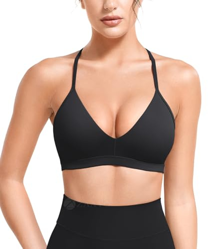 ZAAYO Sport BH Damen Tiefer V Ausschnitt Y-Rücken Push Up Sport BH Gepolstert Fitness Medium Impact Workout Gym Yoga Tops mit Verstellbaren Rückenriemen Schwarz M