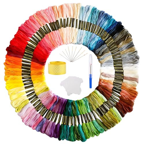 Kit di 100 matasse di filo da ricamo con 18 accessori, filato di cotone colorato per uncinetto, punto croce, creazione di bracciali, filo per tabella dei colori DMC per artigianato e cucito
