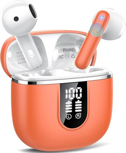 Cillso Wireless Earbuds, Bluetooth 5.4 Earphones in Ear with 4 ENC Noise Cancelling Mic, 40H HiFi Stereo Bluetooth Headphones, IP7 Waterproof Wireless Ear Buds Orange