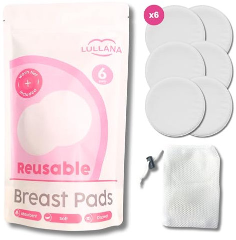 Lullana Reusable Breast Pads for Breastfeeding: Soft, Absorbent & Eco-Friendly Nursing Pads for Maximum Comfort and Leak Protection - 6 Pack with Wash Net Included