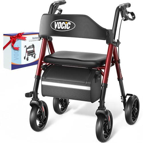 VOCIC Walkers for Seniors, Z21 Rollator Walker with Seat Supports 350lb, 8 Big Wheels for All Terrain, Ergonomic Arc Seat & 6 Ultra Backrest Foldable Walker, Dual Height Adjustment, Lightweight 2025