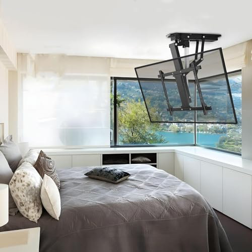 GAOFEMZ Motorised TV Bracket Stand - Tilting Ceiling TV Mount Stand, with Remote, Motorized Flip Down Adjustable Pitched Roof TV Mount for 32 to 70 Inch Flat and Curved Screen TV
