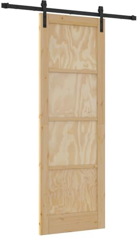 vidaXL Porte Coulissante Avec Kit de Quincaillerie 73,5 X 211 cm Bois Massif Et Métal Opaque Minimaliste Intérieur Pour Salle de Séjour Chambre Utilisation Mécanisme Réglable Grange Naturel Noir