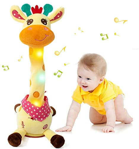 Edencomer Sprechende Giraffe Kuscheltier, Singender Tanzender Giraffe Spielzeug Nachsprechen, Lautstärkeregler Sprechender Giraffe, Geburtstagsgeschenke für Kinder Jungen Mädchen