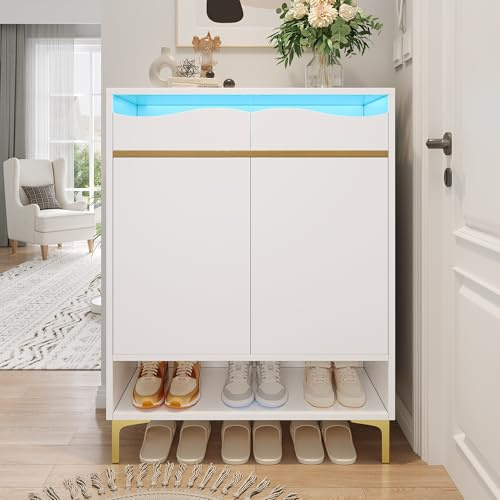 Refined Moderner weißer Schuhschrank – Platzsparender Flurschrank 80×35×105 cm mit Schubladen & Ablagen – Stauraum