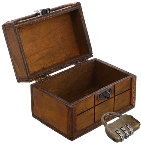 Didiseaon Vintage Wooden Storage Box with Combination Lock Small Antique Jewelry Organizer Rustic Treasure Chest for Keepsakes and Trinkets Retro Decorative Storage with Handle for Home