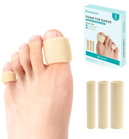 Promifun Zehenschutz aus Schaumstoff – Zehenkappen & Manschetten gegen Hühneraugen, Hornhaut und Blasen – Mit atmungsaktivem Gel-Futter zur Druckschmerzlinderung, schneidbar – 3er-Pack in Weiß