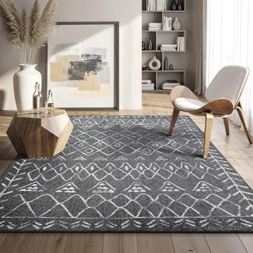 SANAT Boho Teppich – Moderner Teppich im Boho Stil, Geeignet für Wohnzimmer, Schlafzimmer, Flur, Esszimmer und Kinderzimmer – Boho Grau, Größe: 120 x 170 cm