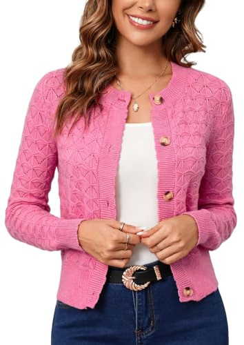 Boléro Femme Cardigan Court Gilet Veste Tricot Bouton Manches Longues Évidée Robe T Shirt Bretelle Chic Rétro Elégante Soirée Fête Décontracté