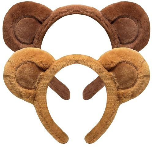 Vesavifaka Serre-tête Oreilles d'ours marron 2 pièces - Accessoire pour fête masquée, décoration capillaire douce, oreilles de cosplay Alvin