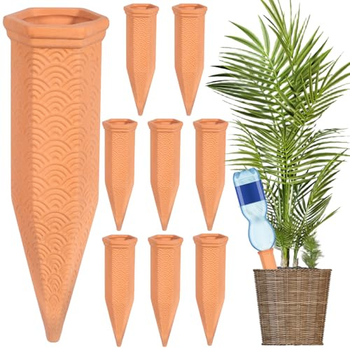 CYJJYZ 8 Pcs Cono de Riego de Arcilla, Cono Arcilla Riego, Conos de Terracota de Autorriego Automático, Dispensador De Agua para Plantas para Plantas de Interior y Exterior