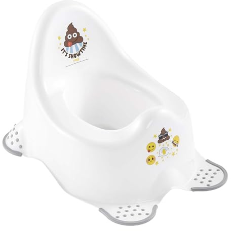 keeeper adam Babytopf, Emoji Dekor, Anti-Rutsch-Funktion, Weiß | Anatomisch geformt, Kein Kippen und Verrutschen, Ergonomisches Design mit hoher Rückenlehne, Breiter Sitz, Spritzschutz