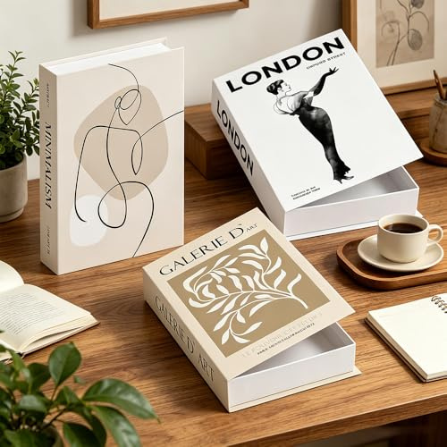 HOVCEH Deko Bücher 3er Set, Deko Buch Box Aufbewahrung, Fake Bücher, Decorative Book Box, Stapeln Buchattrappe Box, Buchattrappe Aufbewahrungsbox für Zuhause oder Büro, Regal Deko Display