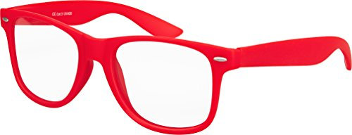Balinco Nerd Sonnenbrille mit Klarglas matte Rubber Retro Vintage Unisex Brille mit Federscharnier (Rot)