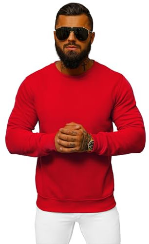 OZONEE Herren Sweatshirt Pullover Langarm Farbvarianten Langarmshirt Pulli ohne Kapuze Baumwolle Baumwollemischung Classic Basic Rundhals-Ausschnitt Sport J. Style 2001-10 XL ROT