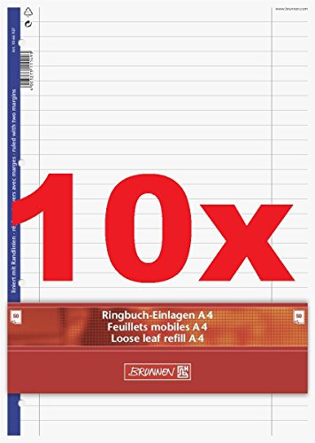 Brunnen 1066927 Ringbucheinlagen (A4, liniert, mit Randlinien, Lineatur 27, 50 Blatt, 70 g/m²) (10 Stück, A4, liniert, mit Randlinien, Lineatur 27, 50 Blatt, 70 g/m²)