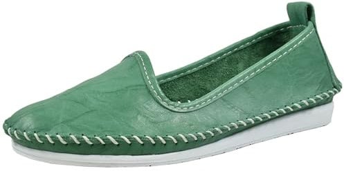 Andrea Conti Damen Slipper Mokassin aus weichem Leder im Boho Style 0027449, Größe:42 EU, Farbe:Grün