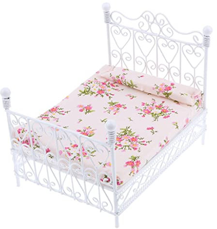 P Prettyia 1:12 Puppenhaus Schlafzimmer Puppenmöbel Mini Bett mit Matratze Möbel Zubehör Set