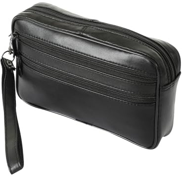 SOTALA Bolso de mano para hombre, de piel auténtica, con correa de mano, color negro