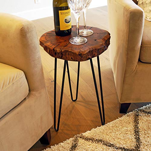 WELLAND Unique Shape Date Tree End Table Live Edge Side Table 13 W x 12 D x 16 H Plant Stand for Living Room Bedroom Home Office Patio