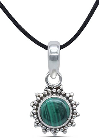 mantraroma Kettenanhänger 925 Silber Malachit grüner gestreifter Stein Edelstein Kettenanhänger Damen Sterling Silber Halskette Anhänger Geschenk (MAH-126-10)