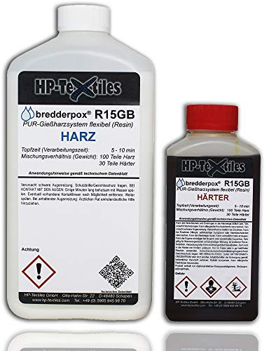 PU Gießharz Flex mit Härter | flexibles Schnellgießharz mit kurzer Verarbeitungszeit für filigrane Teile | Lösemittelfrei und geruchsarm | 2 Komponenten Resin zum Gießen | Polyurethan | HP-R15GB (2.6)