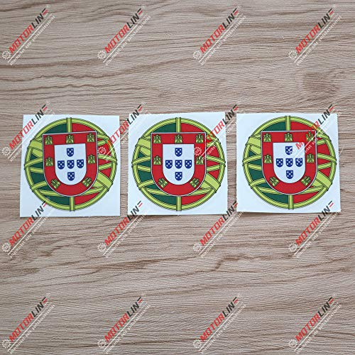3er-Set Glänzend, 7,6 cm Portugal-Flagge Decal-Aufkleber, rund (Roundel), Auto-Vinyl sda1