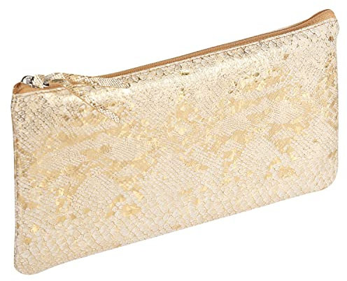 Clairefontaine 410015C Schlampermäppchen aus Leder Celeste Flach, 11 x 22cm, 1 Stück, Lazer Gold
