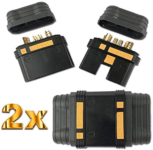 2X Paar Premium Antiblitz Hochstrom QS10 EC10 Goldstecker Steckverbinder Verpolsicher 180A bis 240A für KFZ PKW Boot Motorrad E-Bike E-Scooter Elektro Fahrrad E-Roller Akku DIY