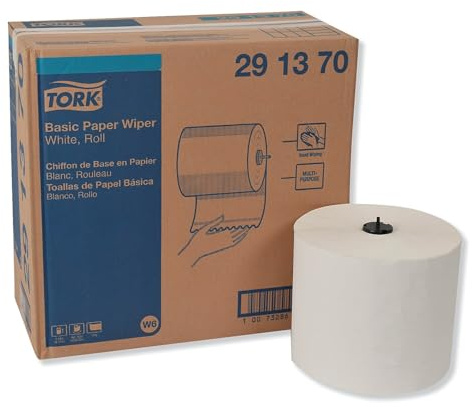TorkBasic Paper Wiper Roll Towel, 1-Ply, 7.68-inch x 1150 ft, White, 4 Rolls/CartonTRK291370