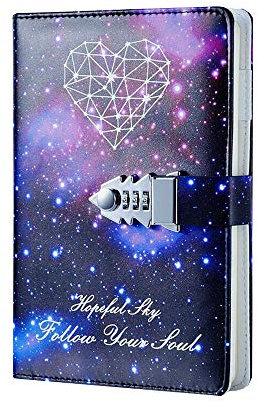 Leather Daily Secret Diary with Combination Lock Travel Journals Notebook for Boys and Girls, Twelve Constellations TPN146 (Heart)