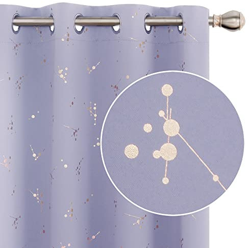 Deconovo Eyelet Blackout Curtains, Gold Constellation Printed Thermal Insulated Curtains for Bedroom, 46 x 54 Inch(Width x Length), Light Purple, 2 panels