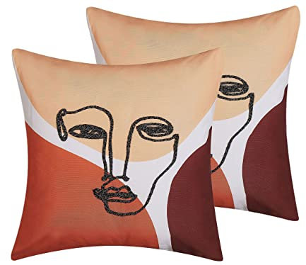 Beliani Dekokissen 2e Set Gesichtsmotiv Polyester bunt 45 x 45 cm quadratisch Rudbekia