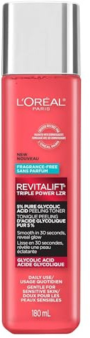 L'Oreal Paris Revitalift 5% Pure Glycolic Acid Peeling Toner with Aloe Vera, Alcohol Free, Fragrance Free 6 fl oz