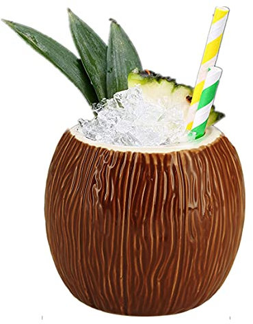 YUNNUO Tiki-Tassen, Tiki-Tassen, Party-Set, handbemalte Kokosnuss-Keramiktasse für Familienfeiern, Bars, Partys (520 ml)