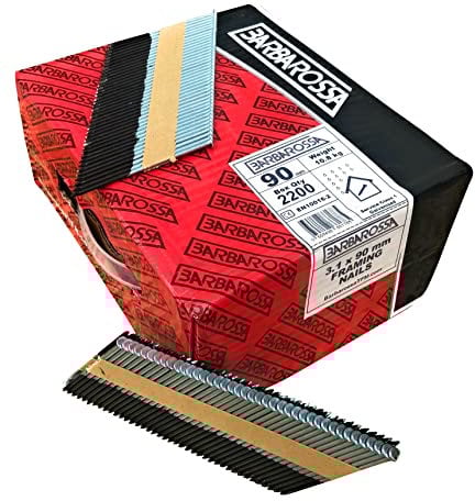 Barbarossa 1st Fix (51mm - 90mm) Galvanised collated framing Nails for Cordless nailers (90mm 3 1/2 (2200) Smooth)
